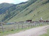 Tibetan houses and a stupa.